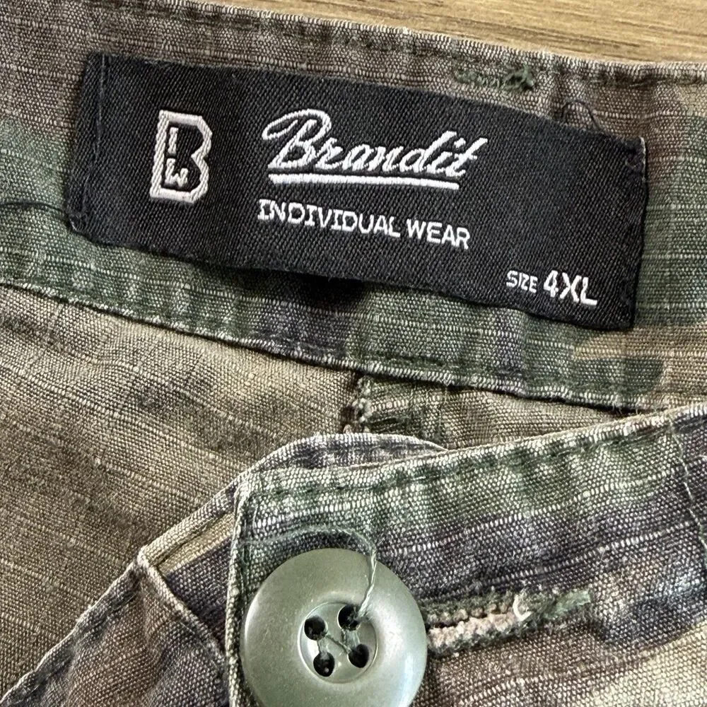 Brandit Shorts Men 4XL Woodland Camo Rip Stop Cargo Adjustable Waist Military